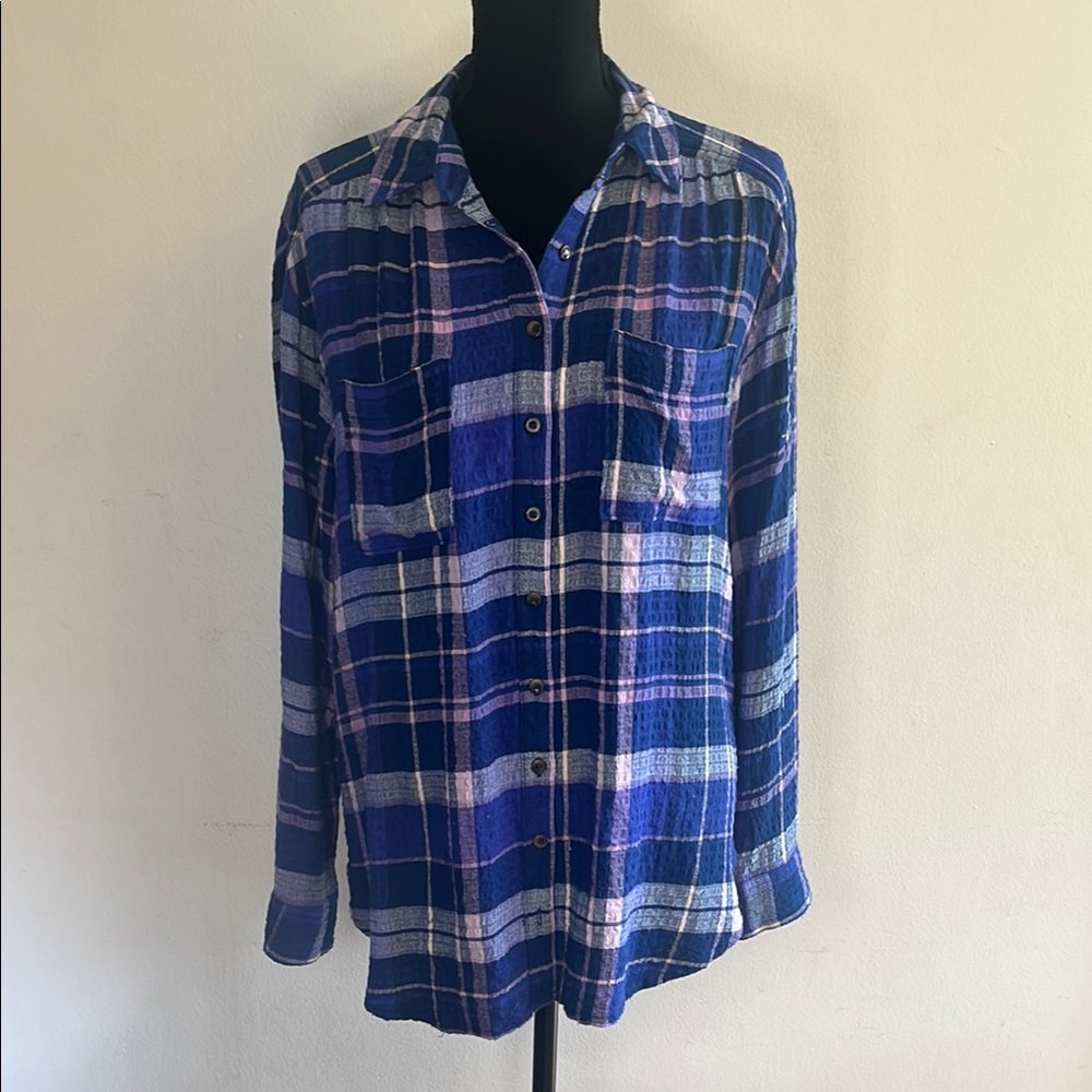 Pilcro Pink and Purple Plaid Flannel Button Down Shirt